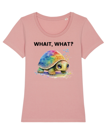 Broasca testoasa pictata in acuarela cu mesajul Wait, What? Canyon Pink