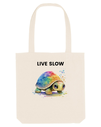 Broasca testoasa pictata in acuarela cu mesajul Live Slow Natural