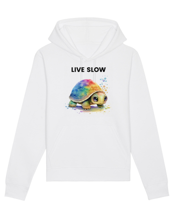 Broasca testoasa pictata in acuarela cu mesajul Live Slow White