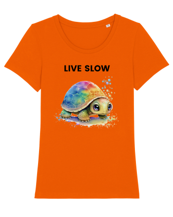 Broasca testoasa pictata in acuarela cu mesajul Live Slow Bright Orange