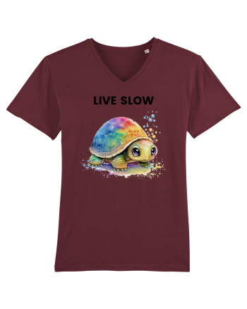 Broasca testoasa pictata in acuarela cu mesajul Live Slow Burgundy