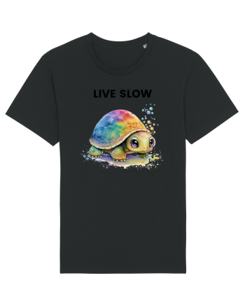 Broasca testoasa pictata in acuarela cu mesajul Live Slow Black