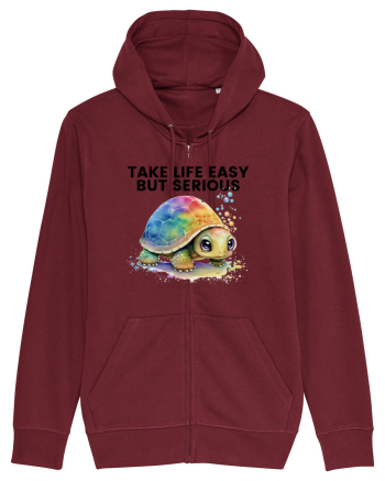 Broasca testoasa pictata in acuarela cu mesajul Take Life Easy but Serious Burgundy