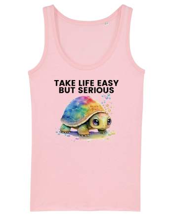 Broasca testoasa pictata in acuarela cu mesajul Take Life Easy but Serious Cotton Pink