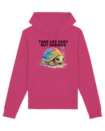 Broasca testoasa pictata in acuarela cu mesajul Take Life Easy but Serious Raspberry