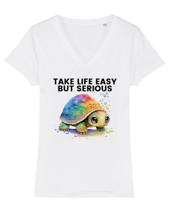 Broasca testoasa pictata in acuarela cu mesajul Take Life Easy but Serious White