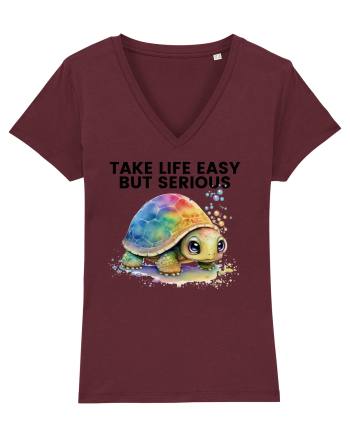 Broasca testoasa pictata in acuarela cu mesajul Take Life Easy but Serious Burgundy