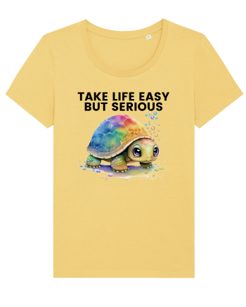 Broasca testoasa pictata in acuarela cu mesajul Take Life Easy but Serious Jojoba