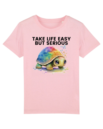 Broasca testoasa pictata in acuarela cu mesajul Take Life Easy but Serious Cotton Pink