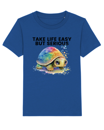 Broasca testoasa pictata in acuarela cu mesajul Take Life Easy but Serious Majorelle Blue