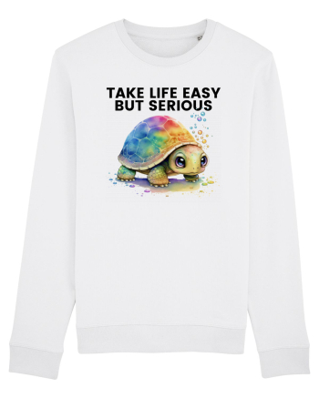 Broasca testoasa pictata in acuarela cu mesajul Take Life Easy but Serious White