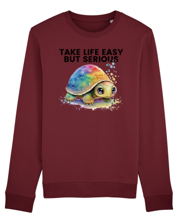 Broasca testoasa pictata in acuarela cu mesajul Take Life Easy but Serious Burgundy