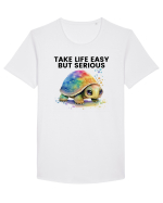 Broasca testoasa pictata in acuarela cu mesajul Take Life Easy but Serious Tricou mânecă scurtă guler larg Bărbat Skater