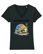 Broasca testoasa pictata in acuarela cu mesajul Do Not Stop Tricou mânecă scurtă guler V Damă Evoker