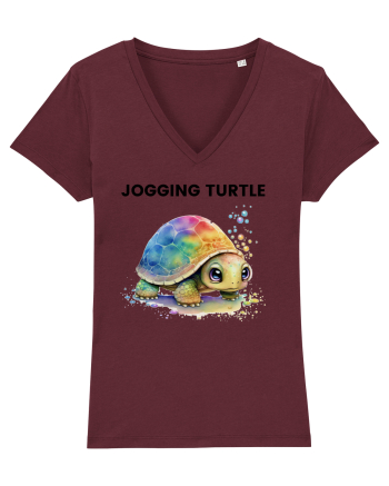 Broasca testoasa pictata in acuarela cu mesajul Jogging Turtle Burgundy