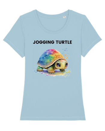Broasca testoasa pictata in acuarela cu mesajul Jogging Turtle Sky Blue