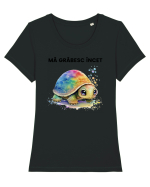 Broasca testoasa pictata in acuarela cu mesajul Ma grabesc Incet Tricou mânecă scurtă guler larg fitted Damă Expresser
