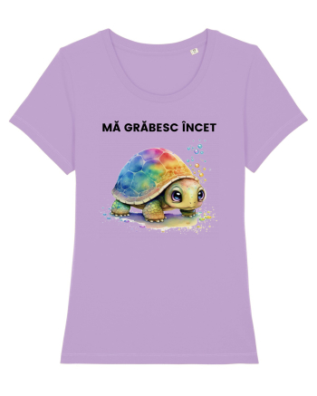 Broasca testoasa pictata in acuarela cu mesajul Ma grabesc Incet Lavender Dawn