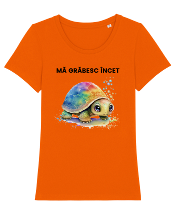 Broasca testoasa pictata in acuarela cu mesajul Ma grabesc Incet Bright Orange