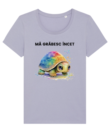 Broasca testoasa pictata in acuarela cu mesajul Ma grabesc Incet Lavender