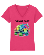 Broasca testoasa pictata in acuarela cu mesajul I'm not fast Tricou mânecă scurtă guler V Damă Evoker