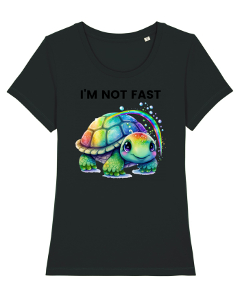 Broasca testoasa pictata in acuarela cu mesajul I'm not fast Black