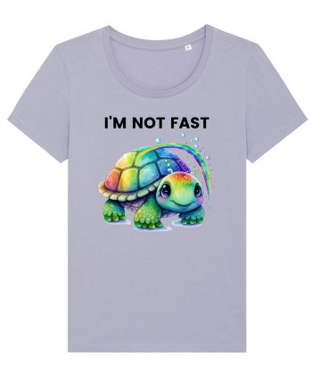 Broasca testoasa pictata in acuarela cu mesajul I'm not fast Lavender