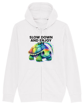 Broasca testoasa pictata in acuarela cu mesajul  Slow Down and Enjoy Life White