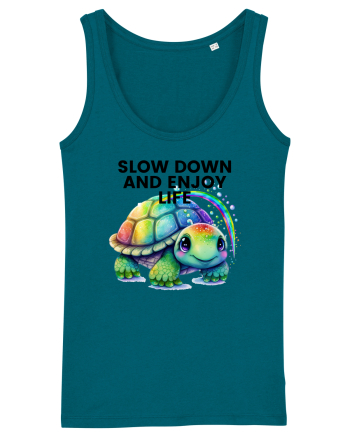 Broasca testoasa pictata in acuarela cu mesajul  Slow Down and Enjoy Life Ocean Depth