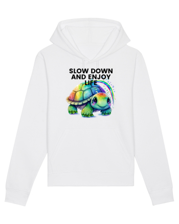 Broasca testoasa pictata in acuarela cu mesajul  Slow Down and Enjoy Life White