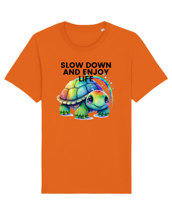 Broasca testoasa pictata in acuarela cu mesajul  Slow Down and Enjoy Life Bright Orange