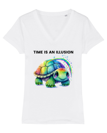 Broasca testoasa pictata in acuarela cu mesajul  Time is an Illusion White