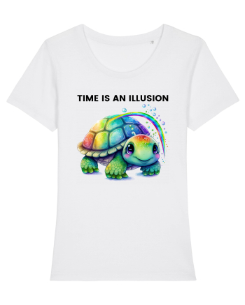 Broasca testoasa pictata in acuarela cu mesajul  Time is an Illusion White