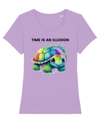 Broasca testoasa pictata in acuarela cu mesajul  Time is an Illusion Lavender Dawn
