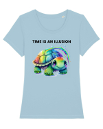 Broasca testoasa pictata in acuarela cu mesajul  Time is an Illusion Tricou mânecă scurtă guler larg fitted Damă Expresser