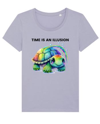 Broasca testoasa pictata in acuarela cu mesajul  Time is an Illusion Lavender
