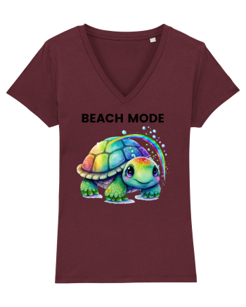 Broasca testoasa pictata in acuarela cu mesajul  Beach Mode Burgundy