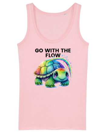 Broasca testoasa pictata in acuarela cu mesajul  Go with the Flow Cotton Pink