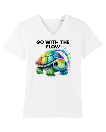 Broasca testoasa pictata in acuarela cu mesajul  Go with the Flow White
