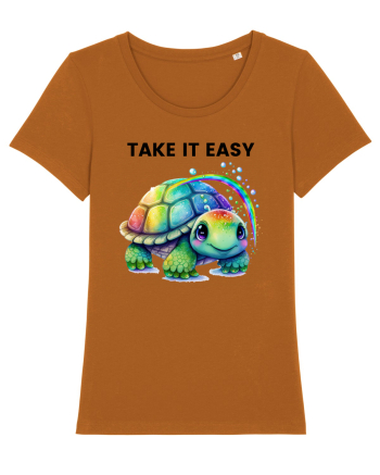 Broasca testoasa pictata in acuarela cu mesajul  Take it Easy Roasted Orange