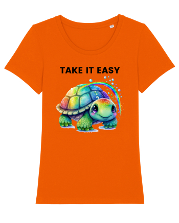 Broasca testoasa pictata in acuarela cu mesajul  Take it Easy Bright Orange