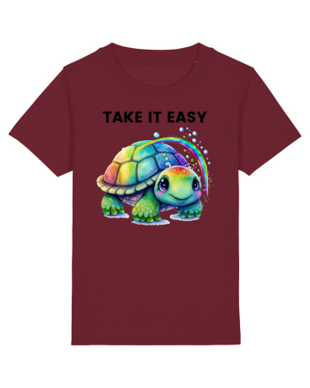 Broasca testoasa pictata in acuarela cu mesajul  Take it Easy Burgundy