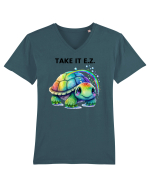 Broasca testoasa pictata in acuarela cu mesajul  Take it E.Z. Tricou mânecă scurtă guler V Bărbat Presenter