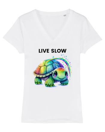 Broasca testoasa pictata in acuarela cu mesajul Live Slow White