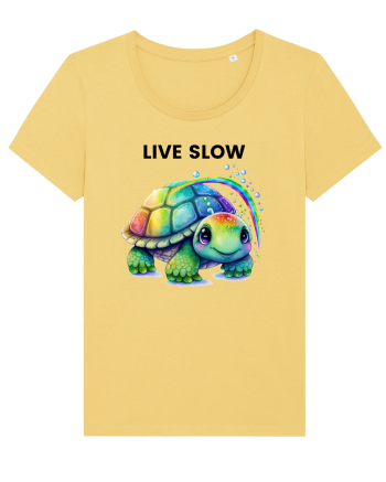 Broasca testoasa pictata in acuarela cu mesajul Live Slow Jojoba