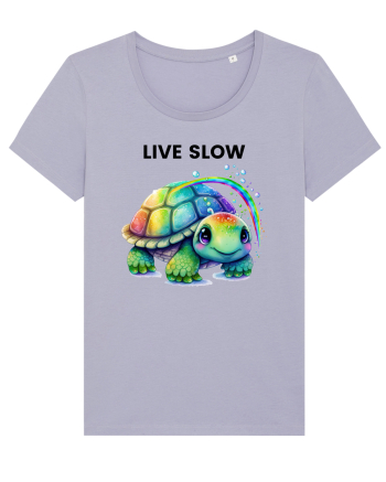Broasca testoasa pictata in acuarela cu mesajul Live Slow Lavender