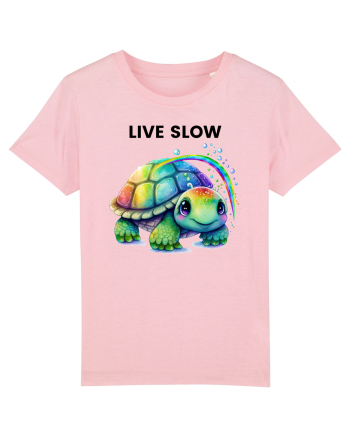 Broasca testoasa pictata in acuarela cu mesajul Live Slow Cotton Pink
