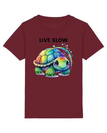 Broasca testoasa pictata in acuarela cu mesajul Live Slow Burgundy
