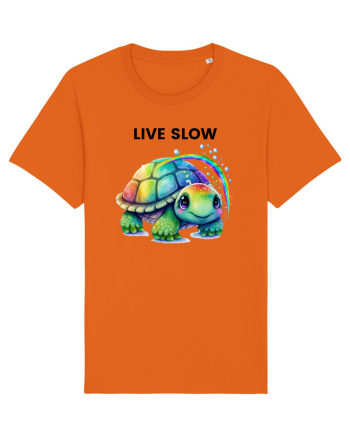 Broasca testoasa pictata in acuarela cu mesajul Live Slow Bright Orange