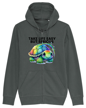Broasca testoasa pictata in acuarela cu mesajul Take Life Easy but Serious Anthracite